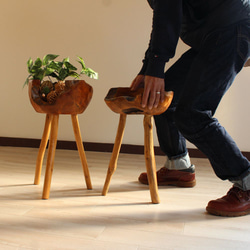 在庫セール品 木製 スツール 椅子 チーク材 古材 古木 花台 ガーデン