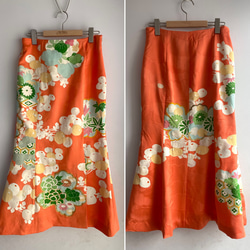 着物リメイク サーモンオレンジ ロングマーメイドスカート ロング