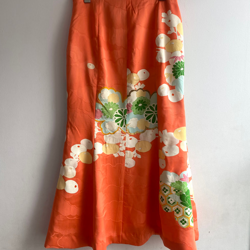 着物リメイク サーモンオレンジ ロングマーメイドスカート ロング