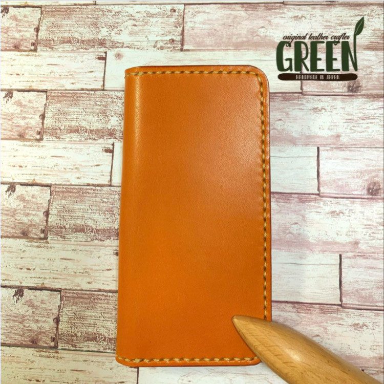 1ポケット付き 栃木レザー　キャメル　iPhoneケース 手帳型　本革　スマホケース　おしゃれ　経年変化　レザー