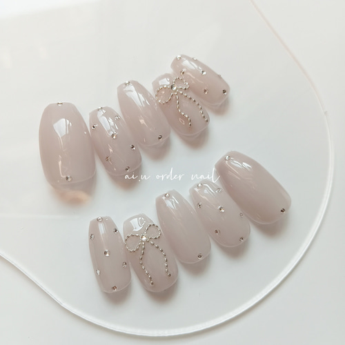 ネイルチップ No.93 サイズオーダー 韓国 バレエコア フレンチガーリー
