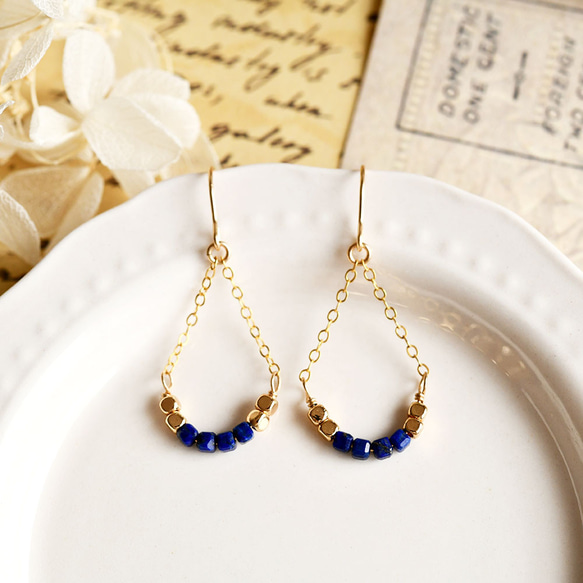 スクエア ラピスラズリのピアス イヤリング可12月誕生石　幸運成功運UP 3枚目の画像