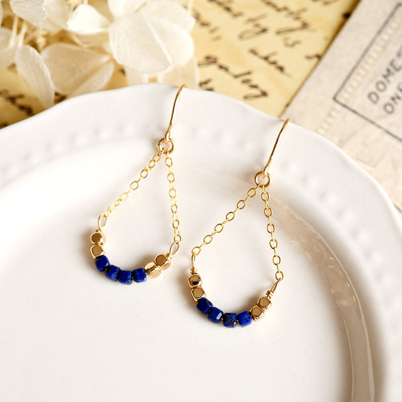 スクエア ラピスラズリのピアス イヤリング可12月誕生石　幸運成功運UP 4枚目の画像