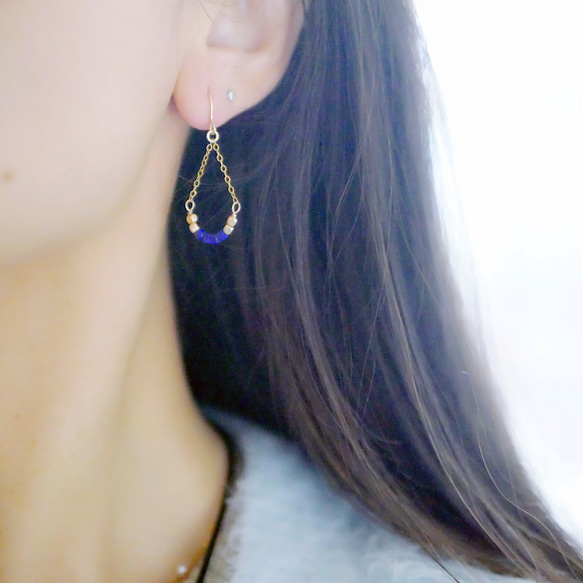 スクエア ラピスラズリのピアス イヤリング可12月誕生石　幸運成功運UP 1枚目の画像