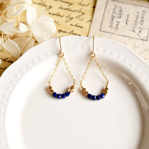 スクエア ラピスラズリのピアス イヤリング可12月誕生石　幸運成功運UP 2枚目の画像