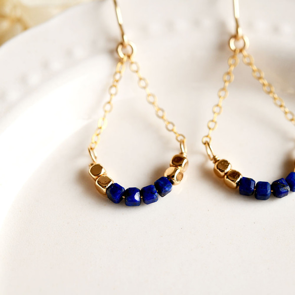 スクエア ラピスラズリのピアス イヤリング可12月誕生石　幸運成功運UP 5枚目の画像