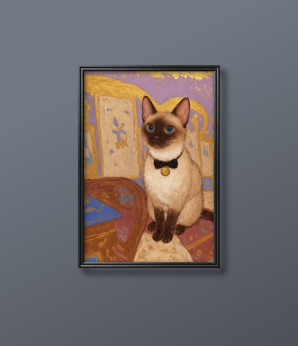 絵画。原画手描【シャム猫たちはデート記念日のためにさくらんぼケーキを用意した】 絵画。原画手描【シャム猫たちはデート記念日のためにさくらんぼケーキ