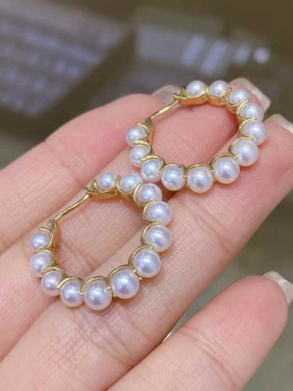 【美品】パールピアス フープピアス K18 あこや真珠 送料無料】K18 国産アコヤパール フープピアスM ペア ピアス