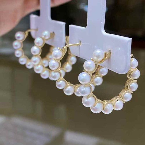 アコヤ本真珠 K18G 幾何学 フープ ピアス アクセサリーのプレゼント K18YG アコヤ真珠 フープピアス 18金