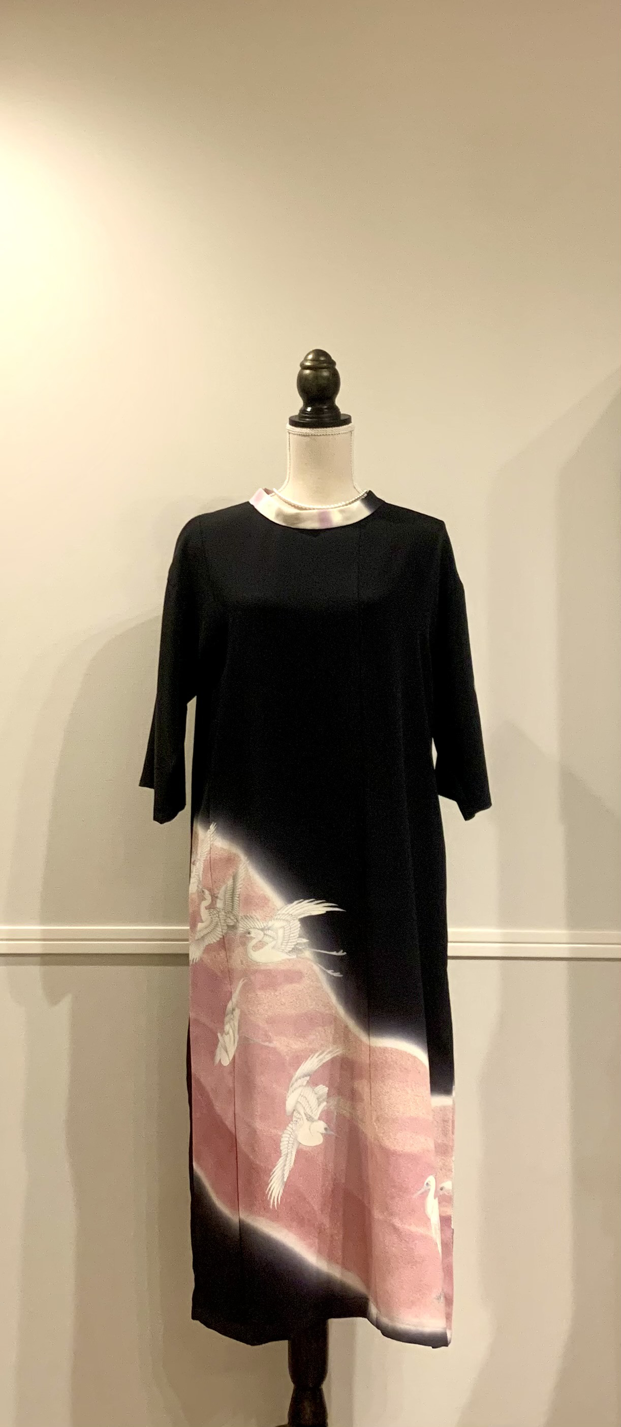 新作着物リメイク＊黒留袖のフォーマル衿つきAラインワンピース＊＊