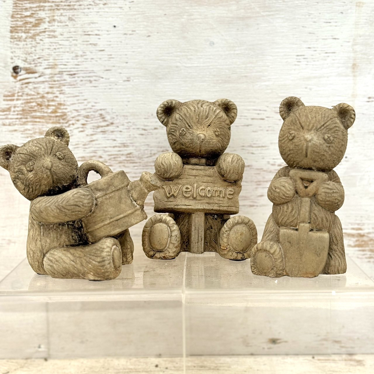 クマ　熊　テディベア　オブジェ　置物　インテリア　工芸品　美術品　A3277 ベア セット くま ブラウン クマ 熊 オブジェ 置物 ガーデニング
