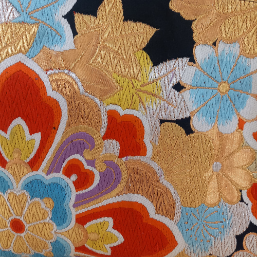 袋帯 帯リメイクバッグ バンブーハンドル 大きな花柄 トートバッグ