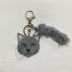 誕生日プレゼント 羊毛フェルト 猫キーホルダー 白猫 オッドアイ キーホルダー フェルト