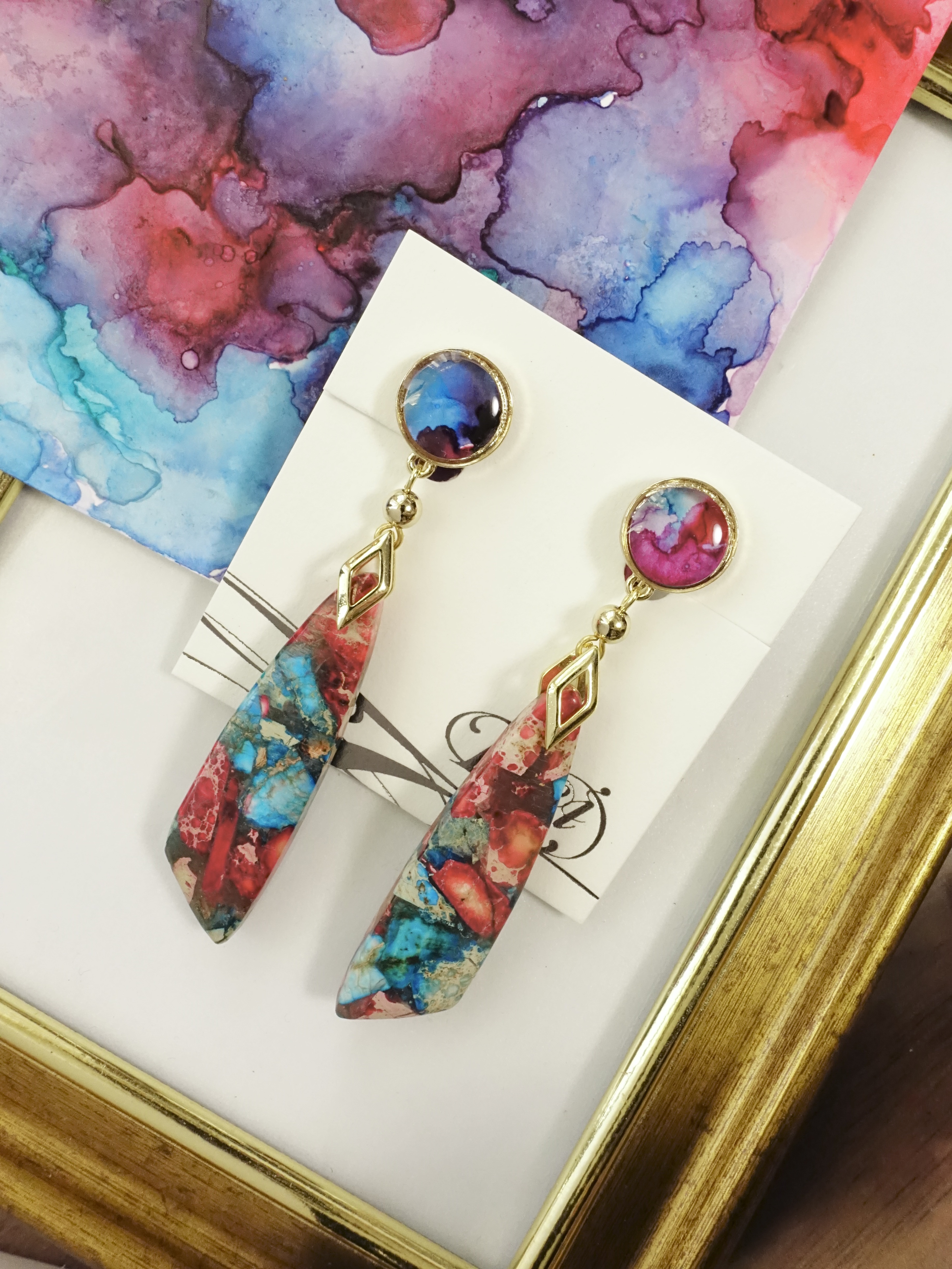 天然石インペリアルジャスパー×インクアートイヤリング