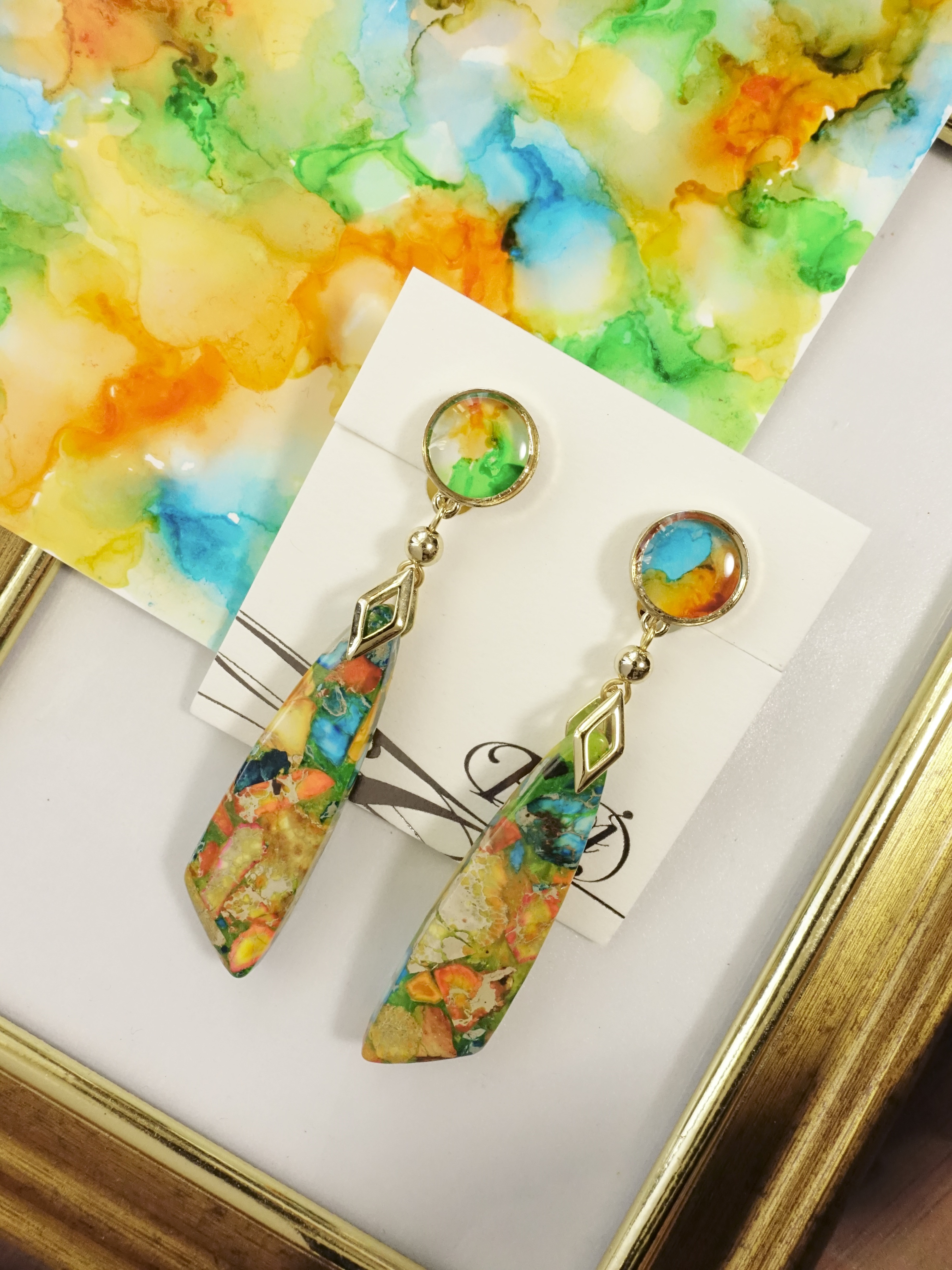 天然石インペリアルジャスパー×インクアートイヤリング