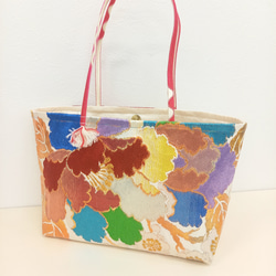 孔雀柄の帯リメイクショルダーバッグ｜キラキラ金糸 ショルダーバッグ