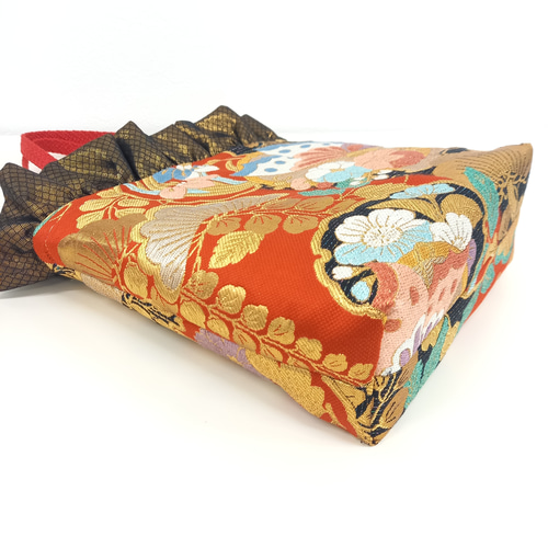 袋帯 帯リメイクバッグ フリルバッグ 蝶々 トートバッグ 繕う