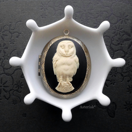 新品 ストーンカメオ 幸運を呼ぶ フクロウ ダイヤモンド ペンダント