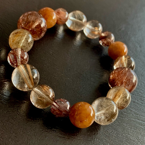 最終セール！ミックスルチル約13mmブレスレット！！ 5A ミックスルチルクォーツ ブレスレット 約13mm ストレート 桐