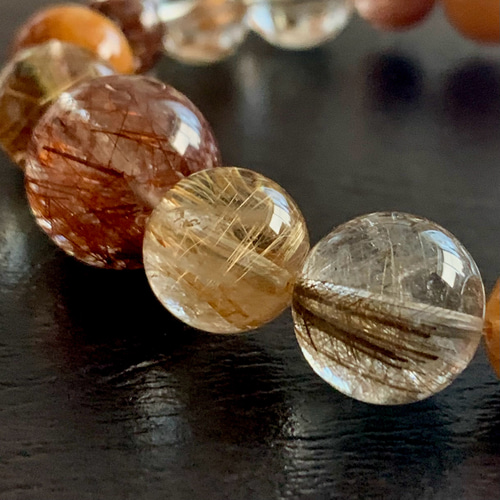 高品質 ミックスルチルクォーツブレスレット 約11mm ① 高品質☆ミックスルチルクォーツのブレスレット-B ブレスレット