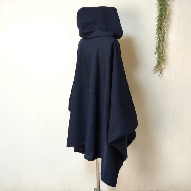 背中切替　ネイビーのバイカラーポンチョ　再販04　～　良質生地　ジャケット　ケープ　アウター　マント　コスプレ