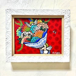 手描き絵画 空とお花の絵 「幸せの花束」 春の絵 チューリップ