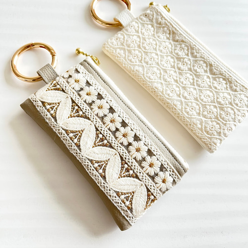 インド刺繍リボンのミニポーチ＊キーリング付き ポーチ TAMY'S