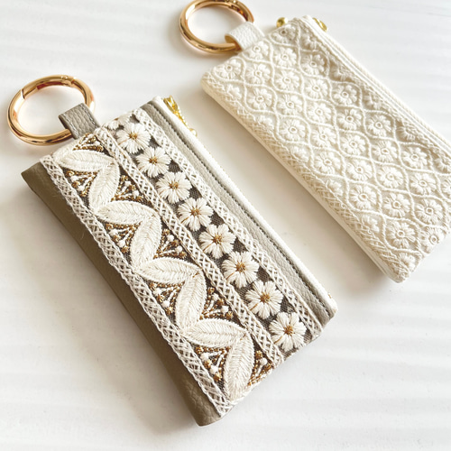 インド刺繍リボンのミニポーチ＊キーリング付き ポーチ TAMY'S FACTORY