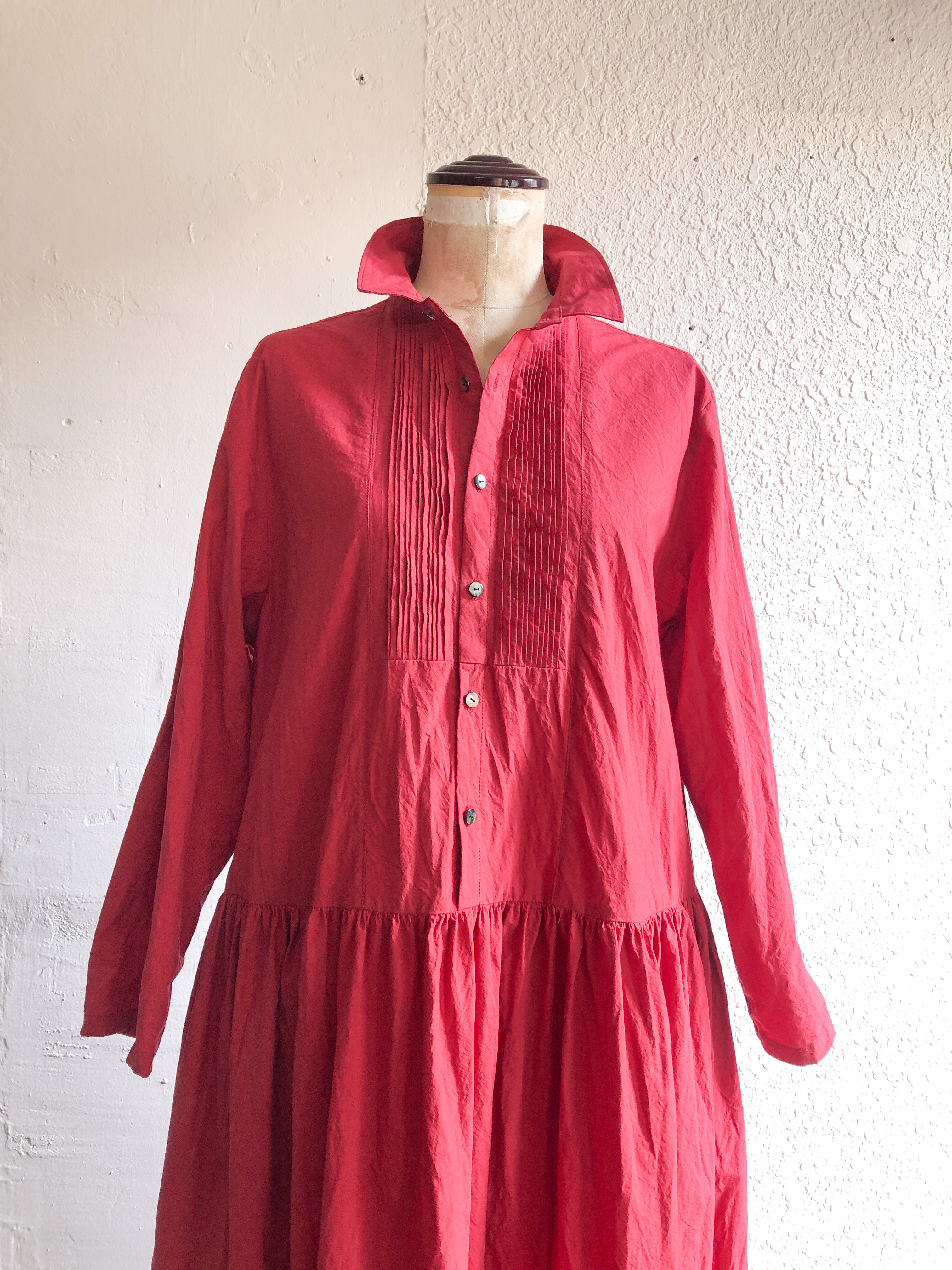 コットンタイプライター ピンタックシャツワンピース