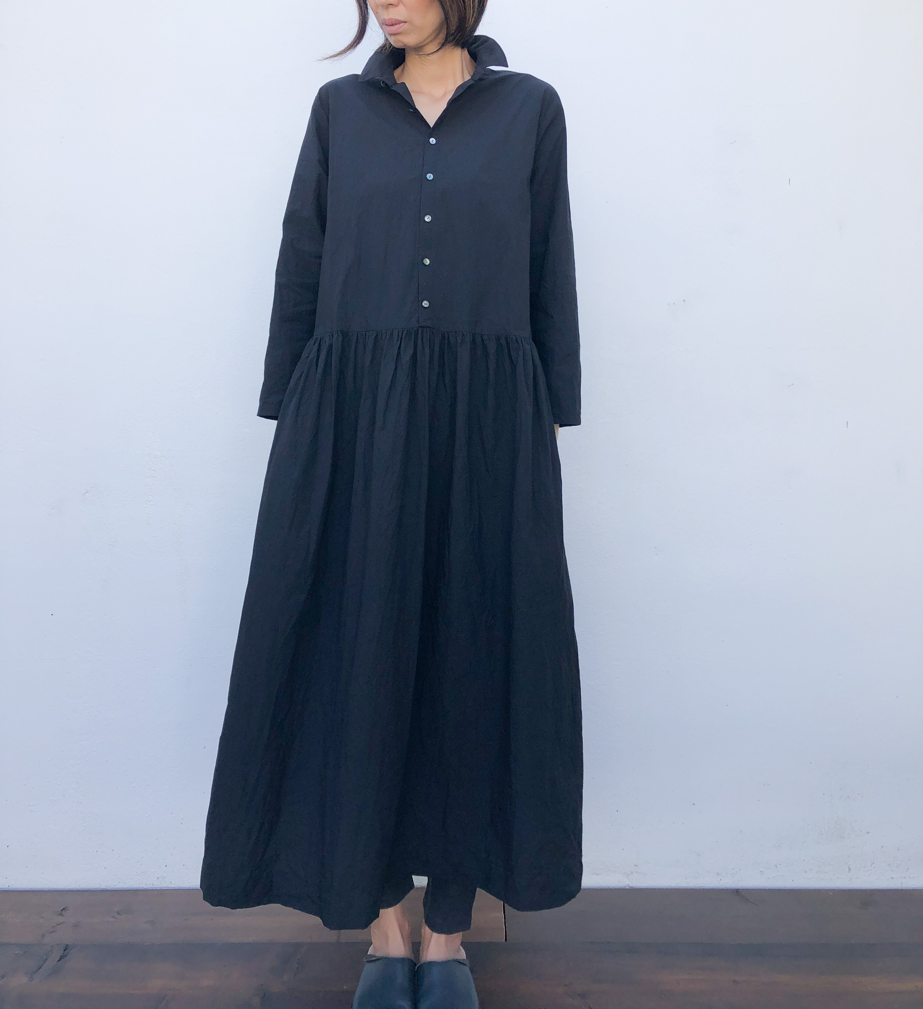 コットンタイプライター ピンタックシャツワンピース