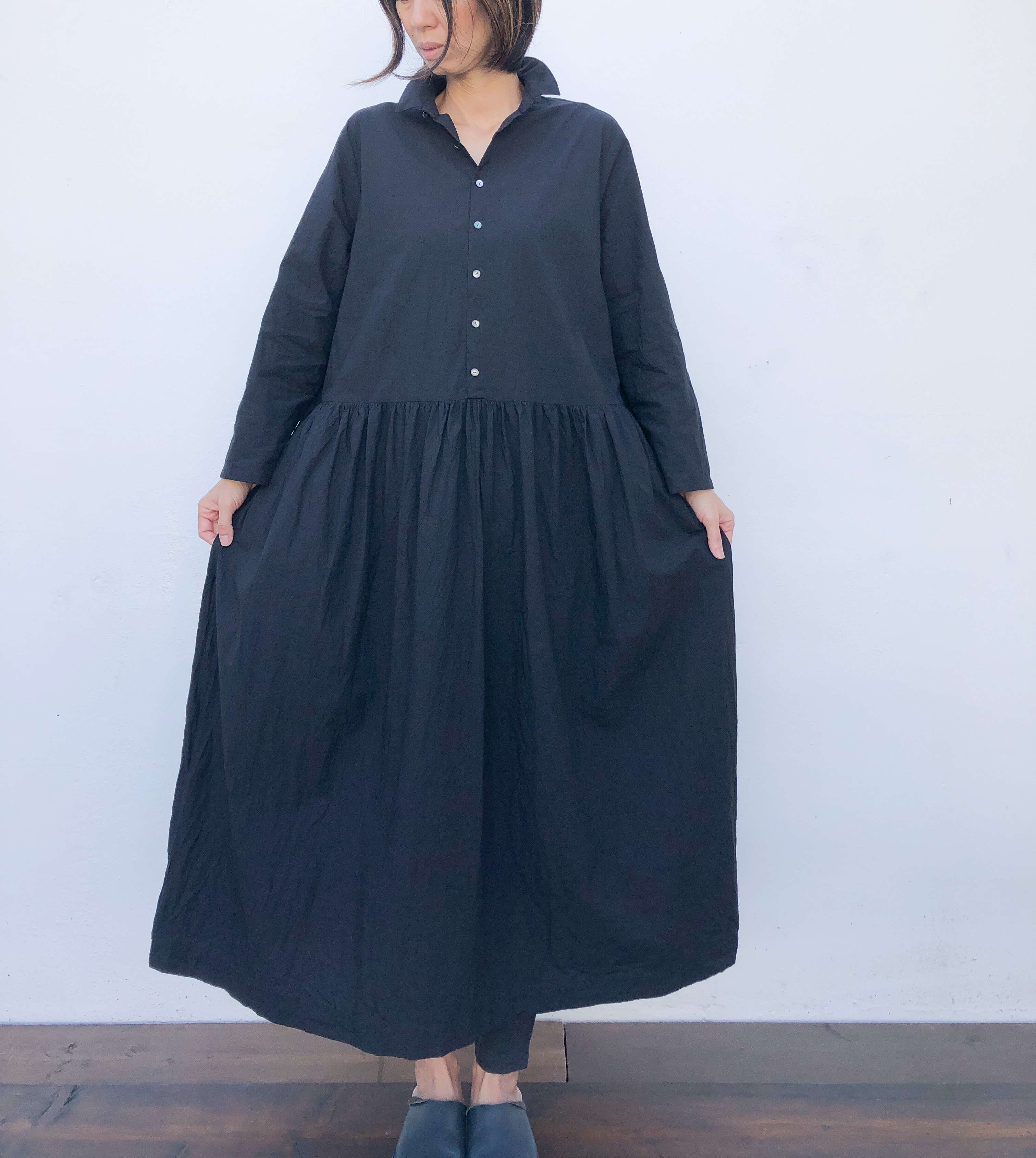 コットンタイプライター ピンタックシャツワンピース