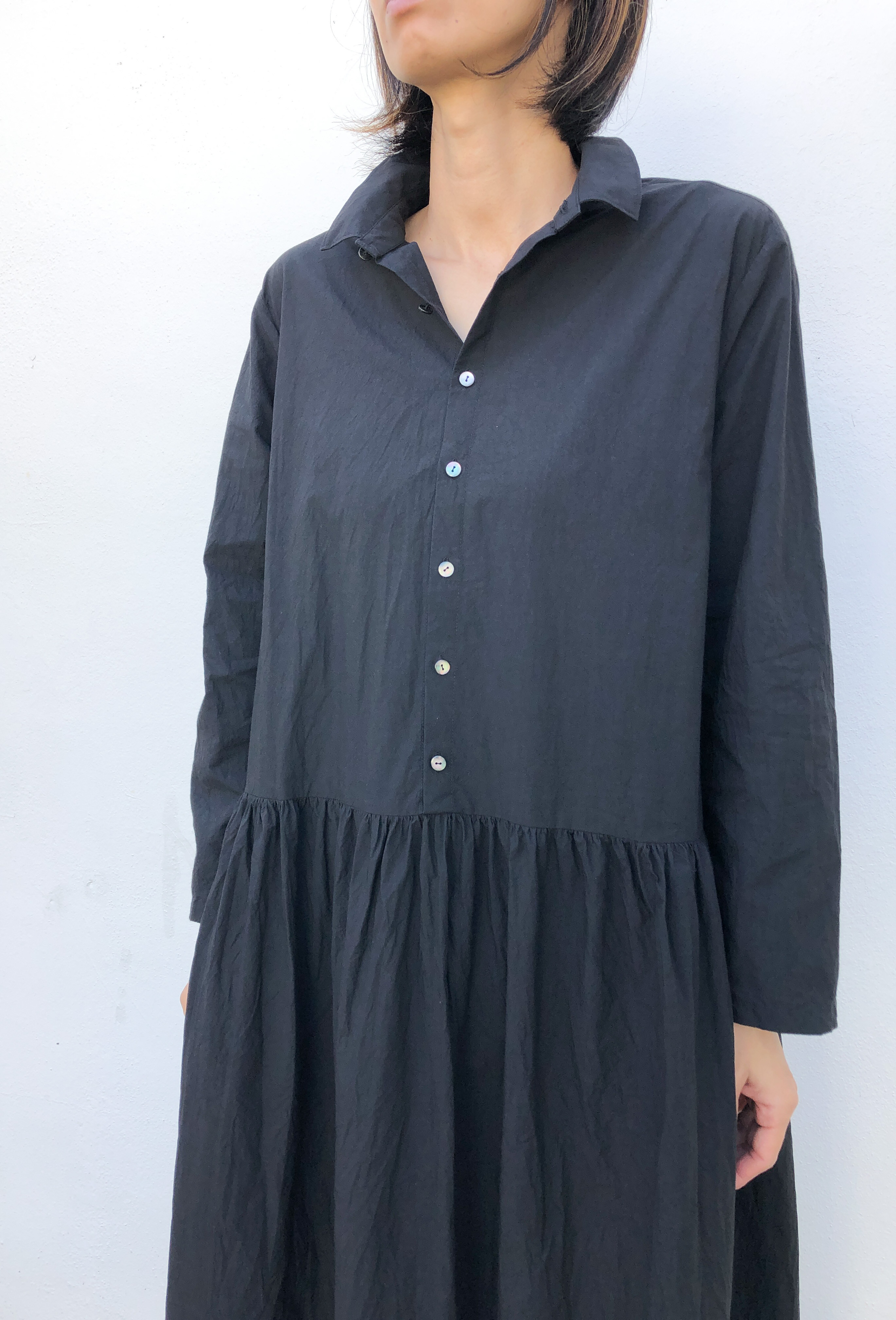 コットンタイプライター ピンタックシャツワンピース