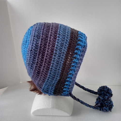 99大人のボンネット ニット帽 ブルー系 ニット帽・ビーニー きみまる