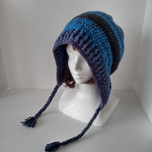 26大人のボンネット ニット帽 ブルー系 ニット帽・ビーニー きみまる