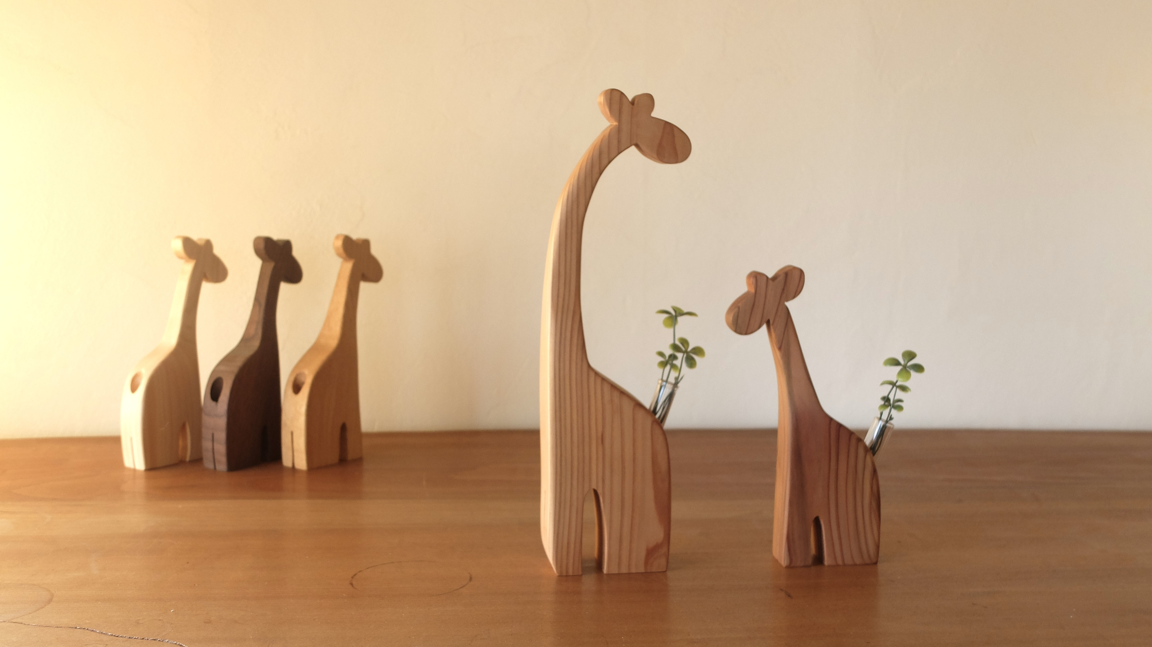 きりん　一輪挿し　親子セット　杉