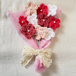 花束 編み物 ピンク ブーケ ハンドメイド 枯れない花 お祝い