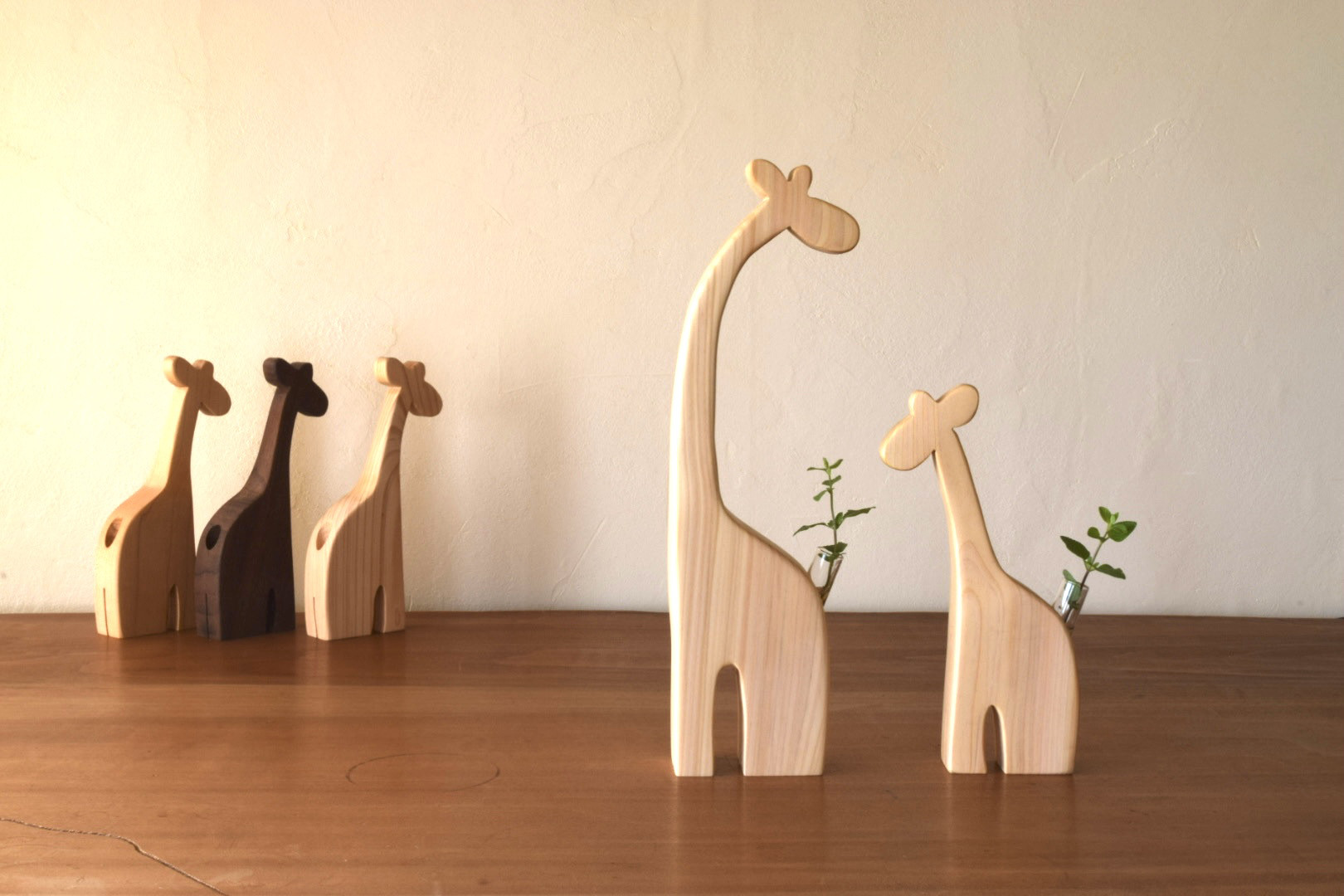 きりん　一輪挿し　親子セット　ヒノキ