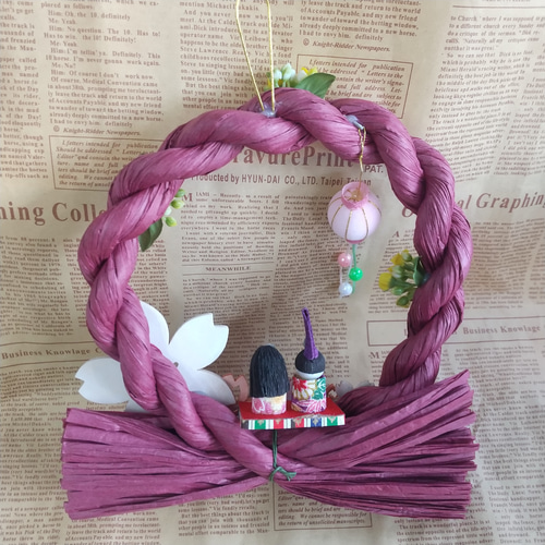 ひな祭り・おひなさま】ぼんぼりと桜ウッドピースのちりめんお内裏様の