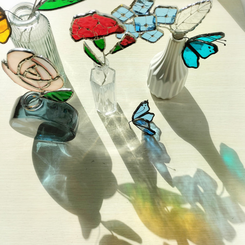 ステンドグラスの花ギフト チューリップ・あじさい・バラ