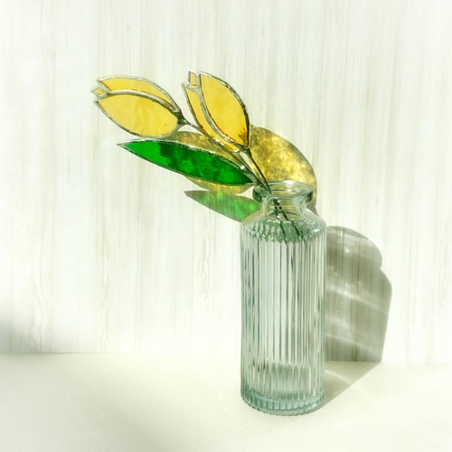 飾り物　ステンドグラス　花　花瓶 ステンドグラス 花瓶(まがりむらさき) 一輪挿し 中瓶付き 花器