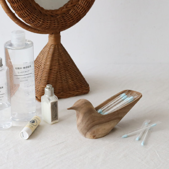 ⁂最終／クリスマスＳＡＬＥ　Sサイズ　天然無垢ウッド　Bird鳥トリ　小物入れ　トレイ　綿棒　爪楊枝入W79S 1枚目の画像