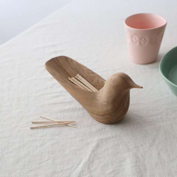 ⁂最終／クリスマスＳＡＬＥ　Sサイズ　天然無垢ウッド　Bird鳥トリ　小物入れ　トレイ　綿棒　爪楊枝入W79S 7枚目の画像