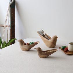 ⁂最終／クリスマスＳＡＬＥ　Sサイズ　天然無垢ウッド　Bird鳥トリ　小物入れ　トレイ　綿棒　爪楊枝入W79S 6枚目の画像