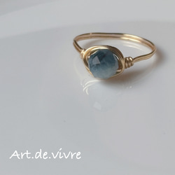 [再販]深い藍の癒しのリング「ディープブルーアクアマリン」天然石ワイヤーリング 2枚目の画像