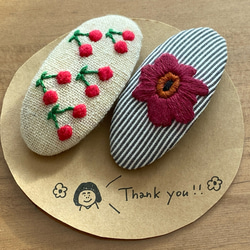 刺繍パッチンピン 2個セット お花 くまちゃん ぱっちんピン