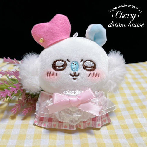 ぬい服 10cm ちいかわ バレンタイン ワンピース ハート帽子 2点セット