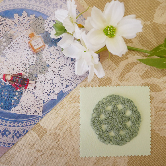 手編みレースの小さな飾りパーツ　丸ss04 2枚目の画像