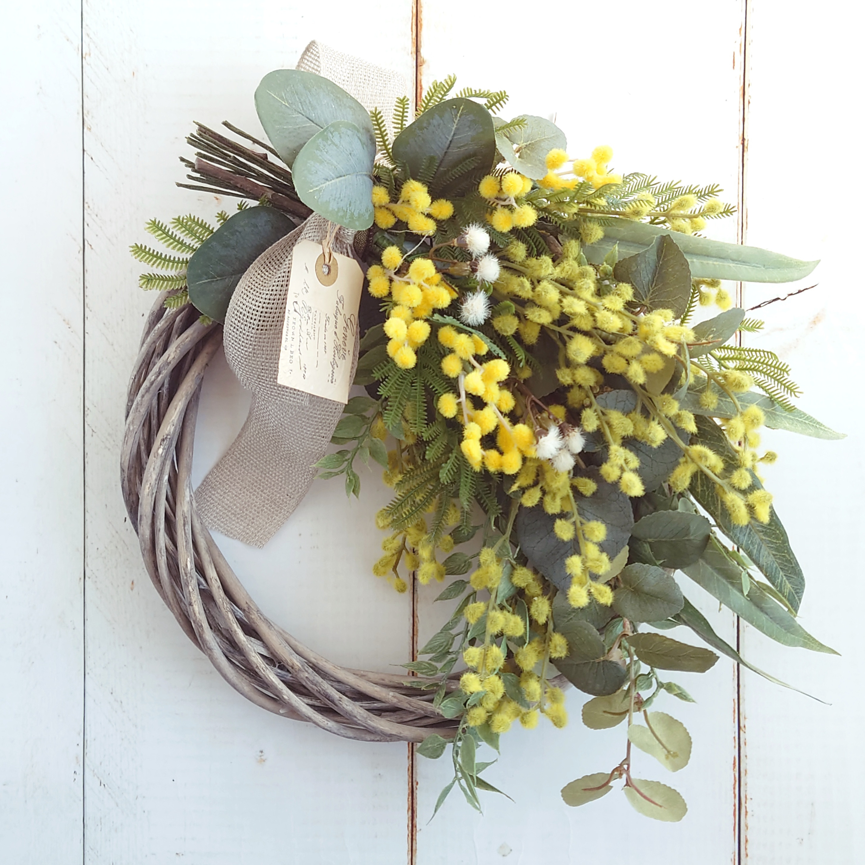 大人ナチュラル　ミモザとユーカリのハーフリース｜ワケありな逸品