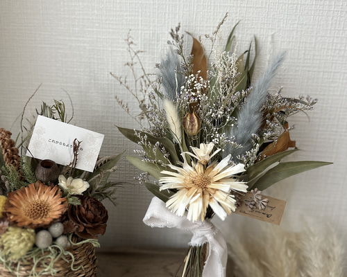 再販！受注！ドライフラワースワッグ くすみブルー×ホワイト スワッグ