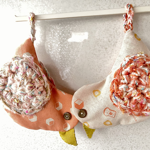 No.7 小鳥の鍋つかみ夫婦セット【一点物/手編み/ハンドメイド 